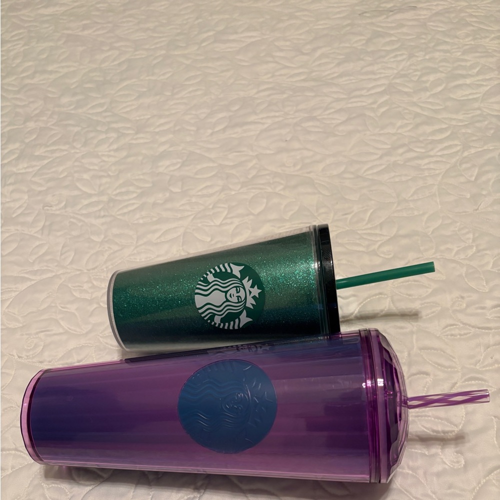 Starbucks Glitter Green and Sleek Purple Tumblers